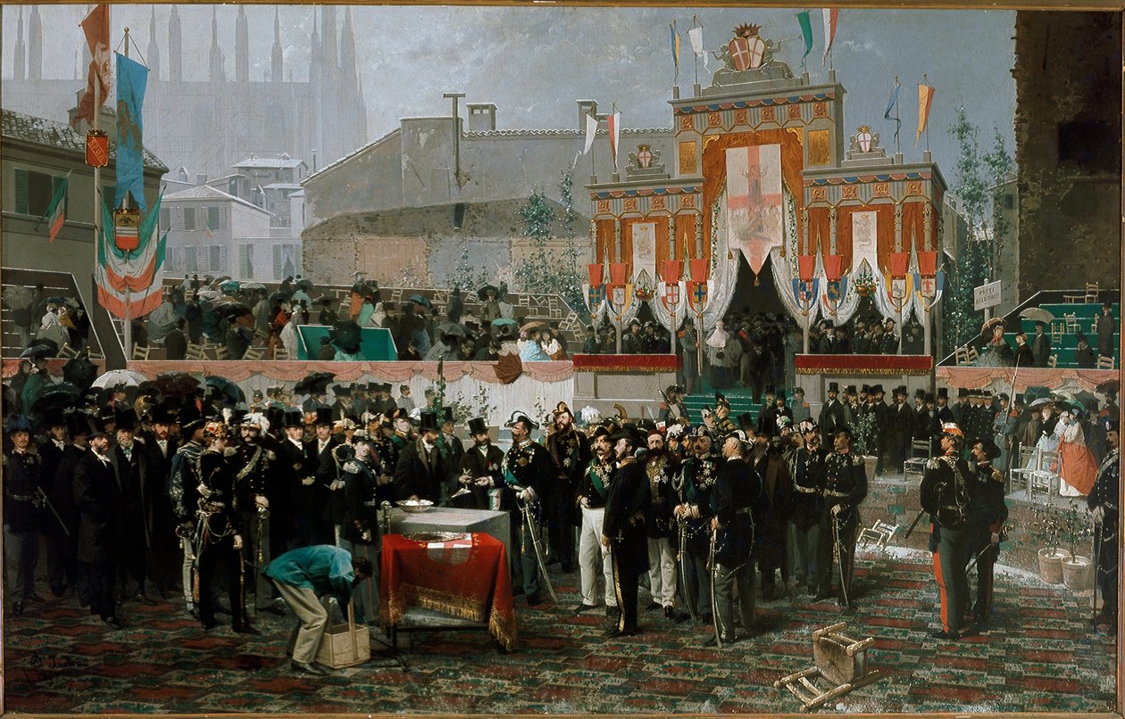Ceremoni for hjørnestenen i Vittorio Emanuele II-galleriet den 7. marts 1865 (olie på træ) af Domenico Induno