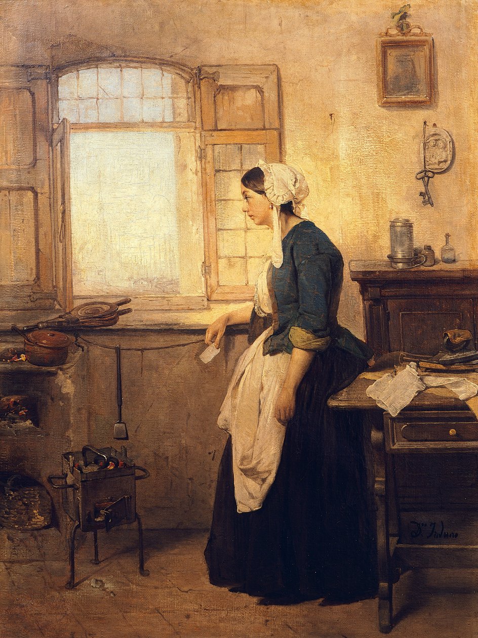 Brev af Domenico Induno (1815-1878), olie på lærred af Domenico Induno