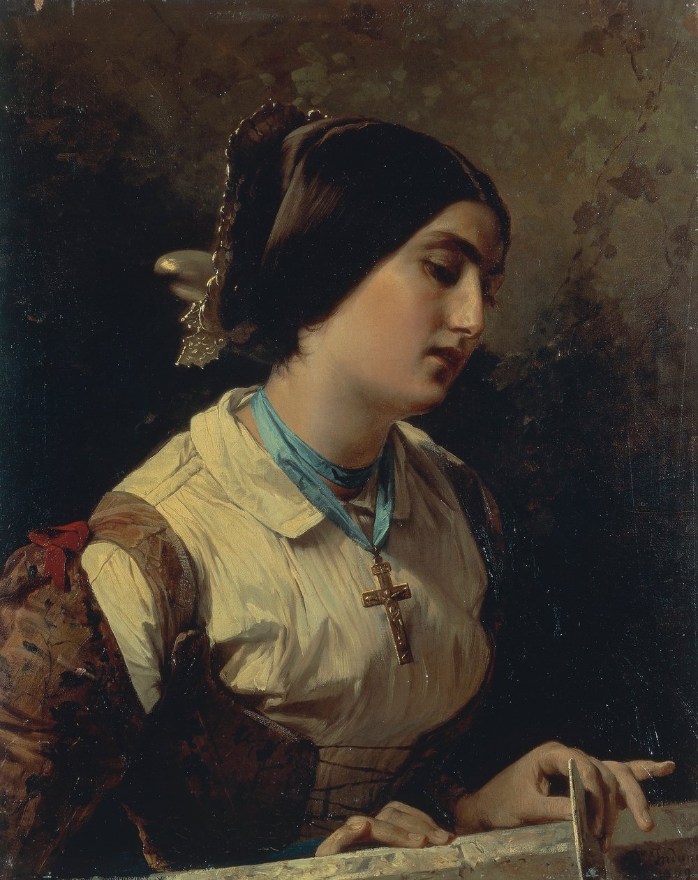 Lucia, a Lombard Woman, af Domenico Induno, olie på lærred af Domenico Induno