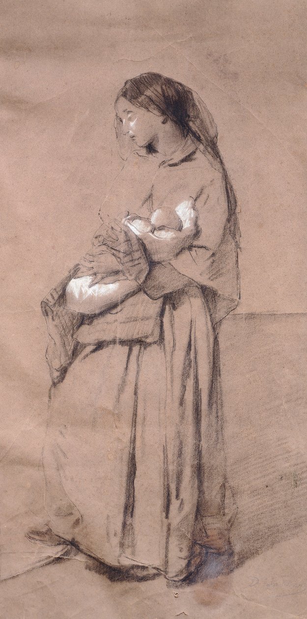 Mother forsaken, af Domenico Induno, blyant på papir af Domenico Induno