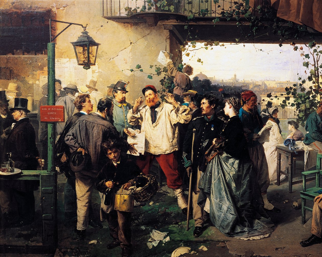 News of Peace of Villafranca, detaljer fra maleri af Domenico Induno (1815-1878) af Domenico Induno