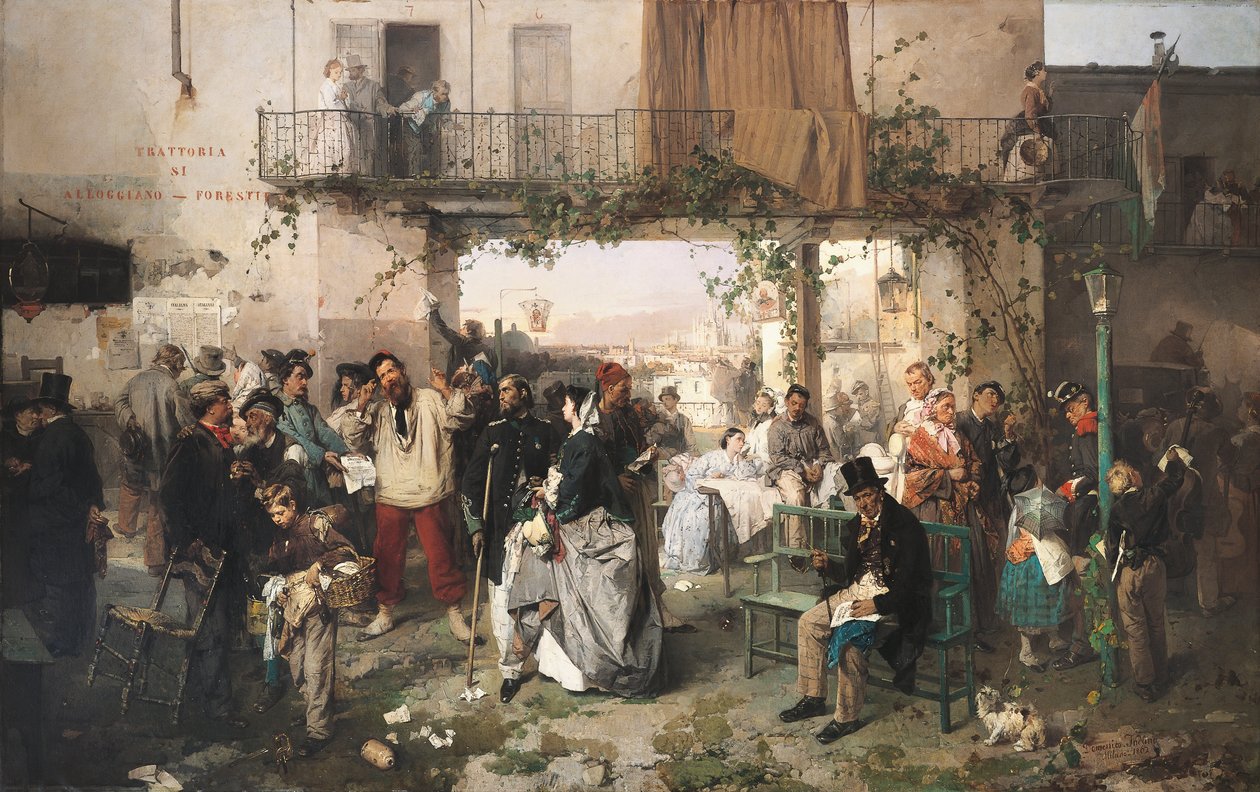 Nyheder om freden i Villafranca af Domenico Induno