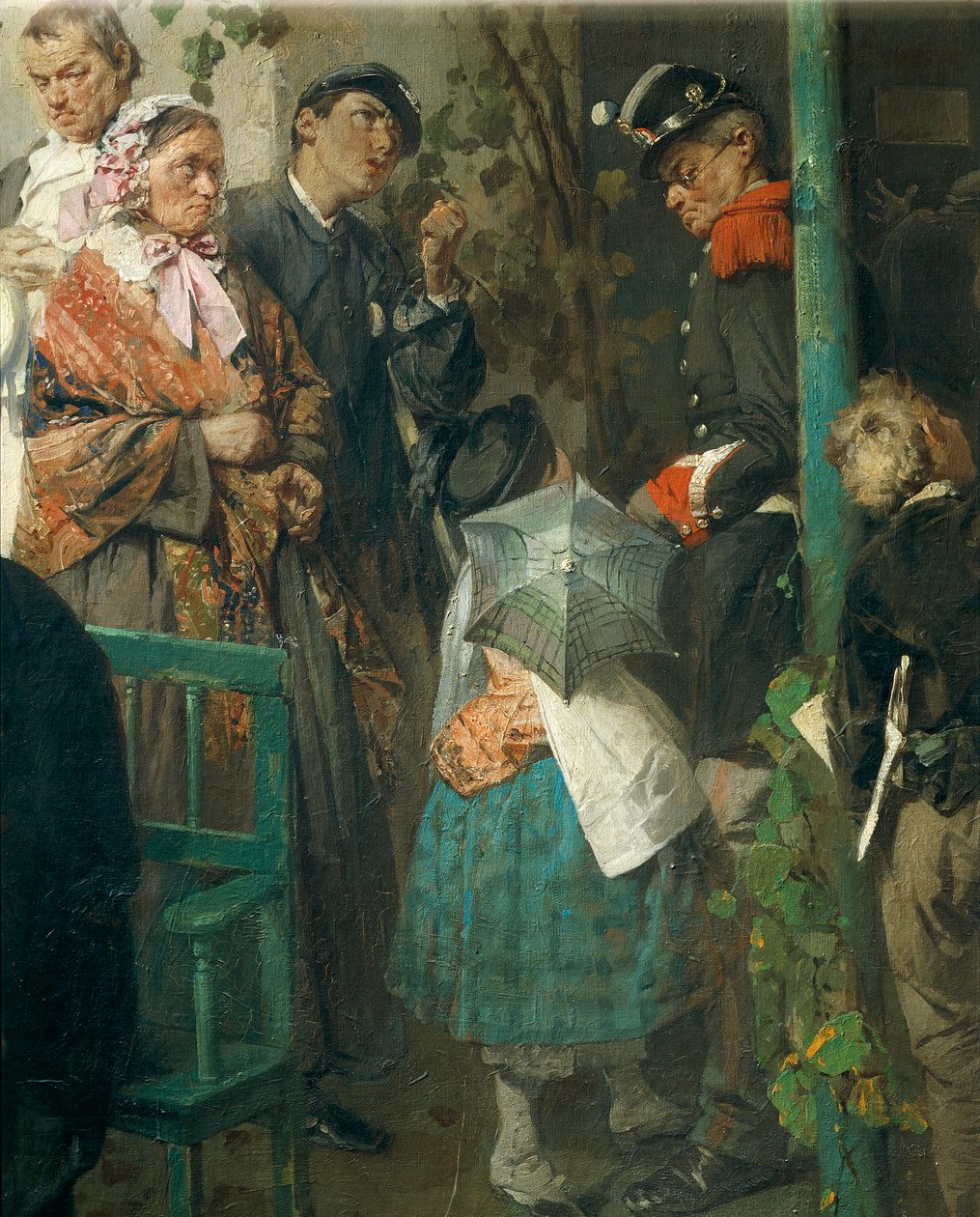 Nyheder om freden i Villafranca, af Domenico Induno, detaljer af Domenico Induno
