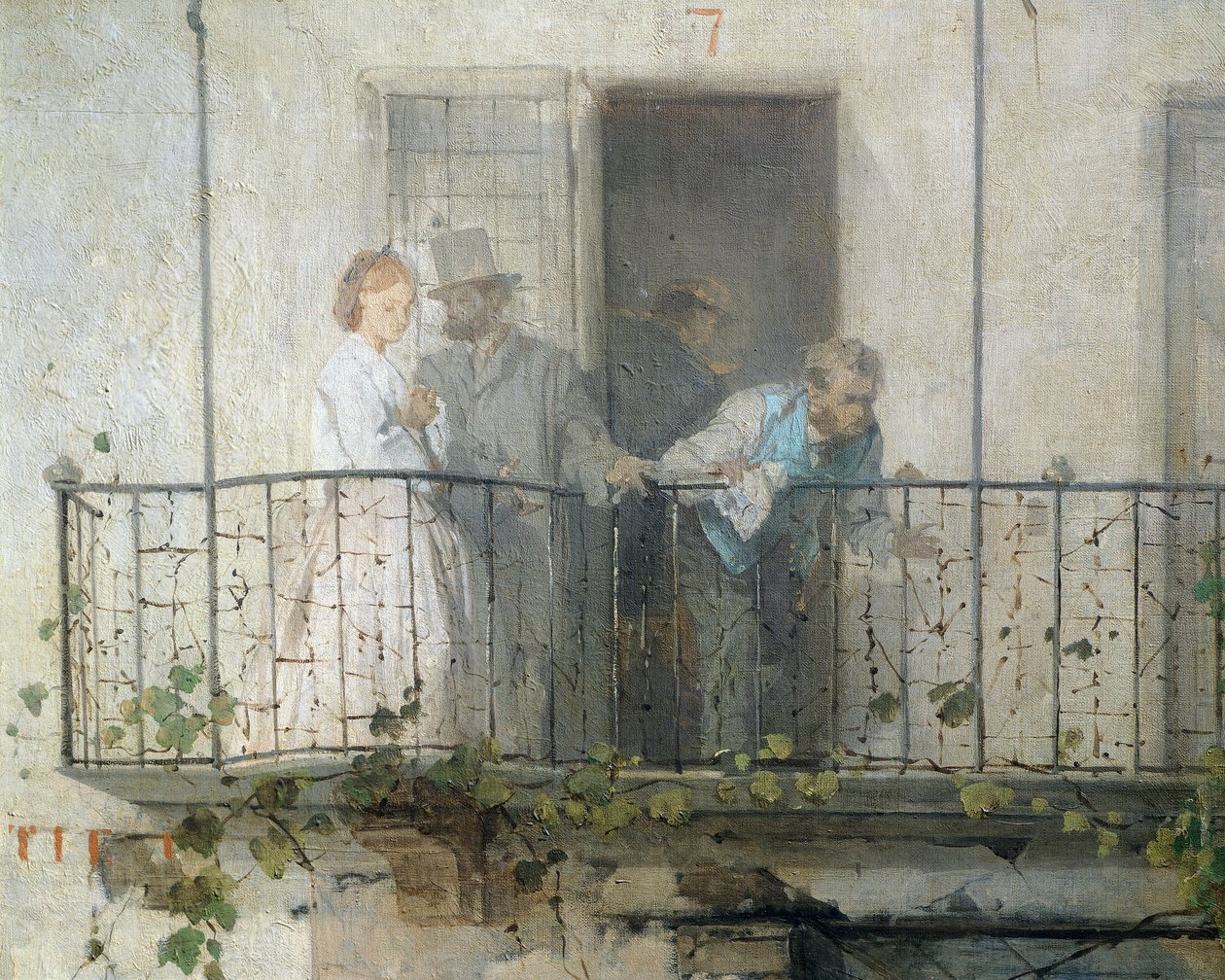 Nyheder om freden i Villafranca, af Domenico Induno, detaljer af Domenico Induno