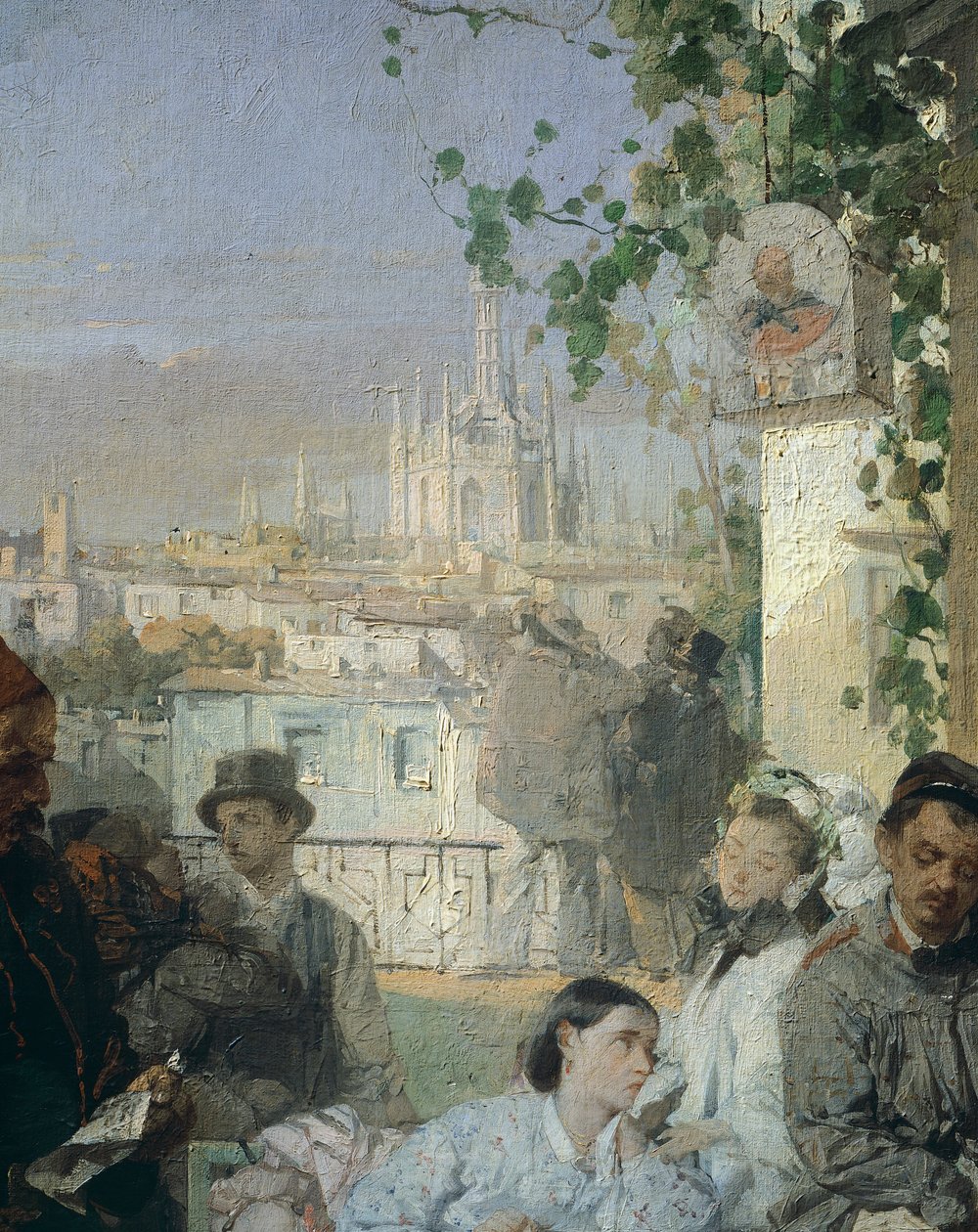 Nyheder om freden i Villafranca, af Domenico Induno, detaljer af Domenico Induno