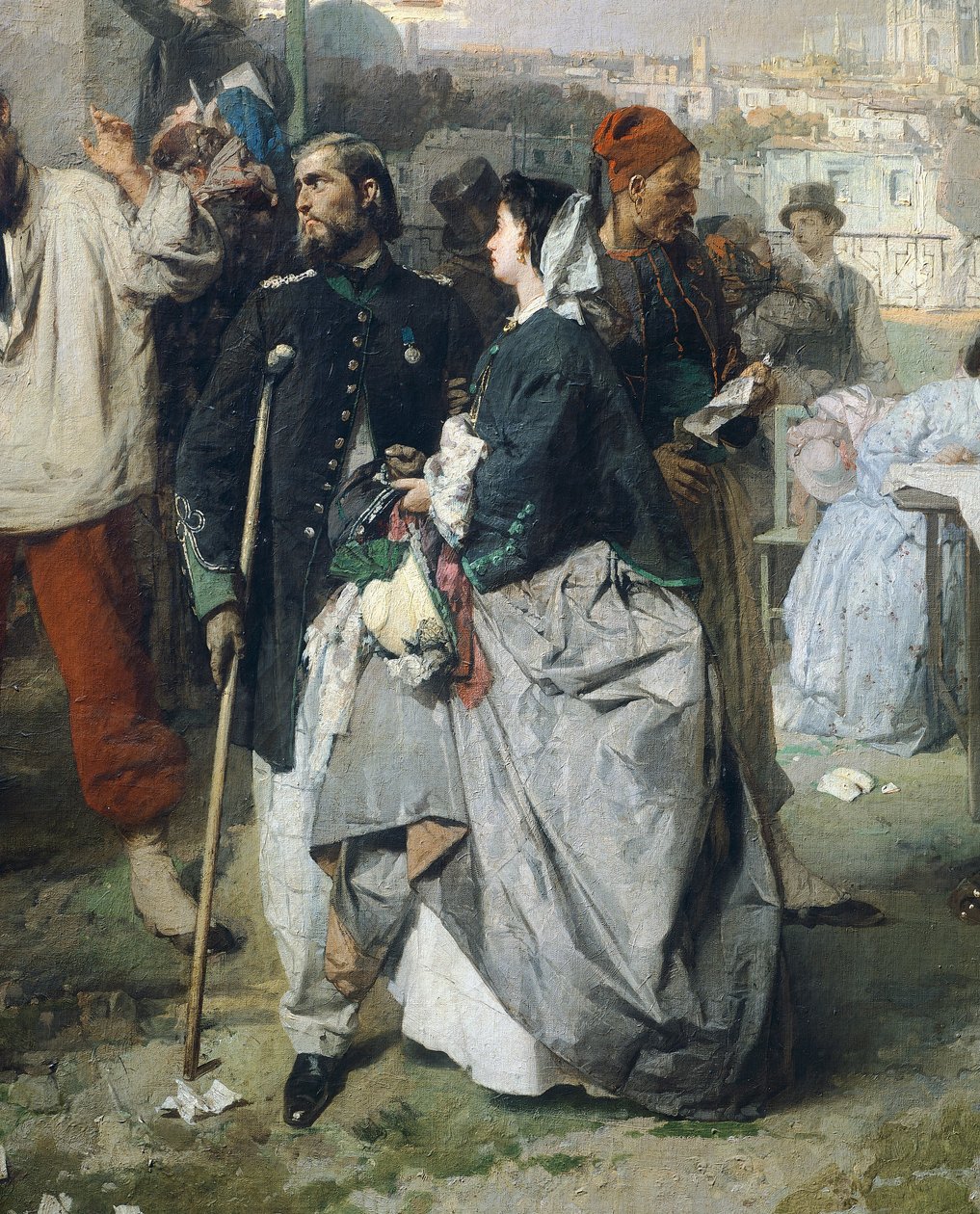 Nyheder om freden i Villafranca, af Domenico Induno, detaljer af Domenico Induno
