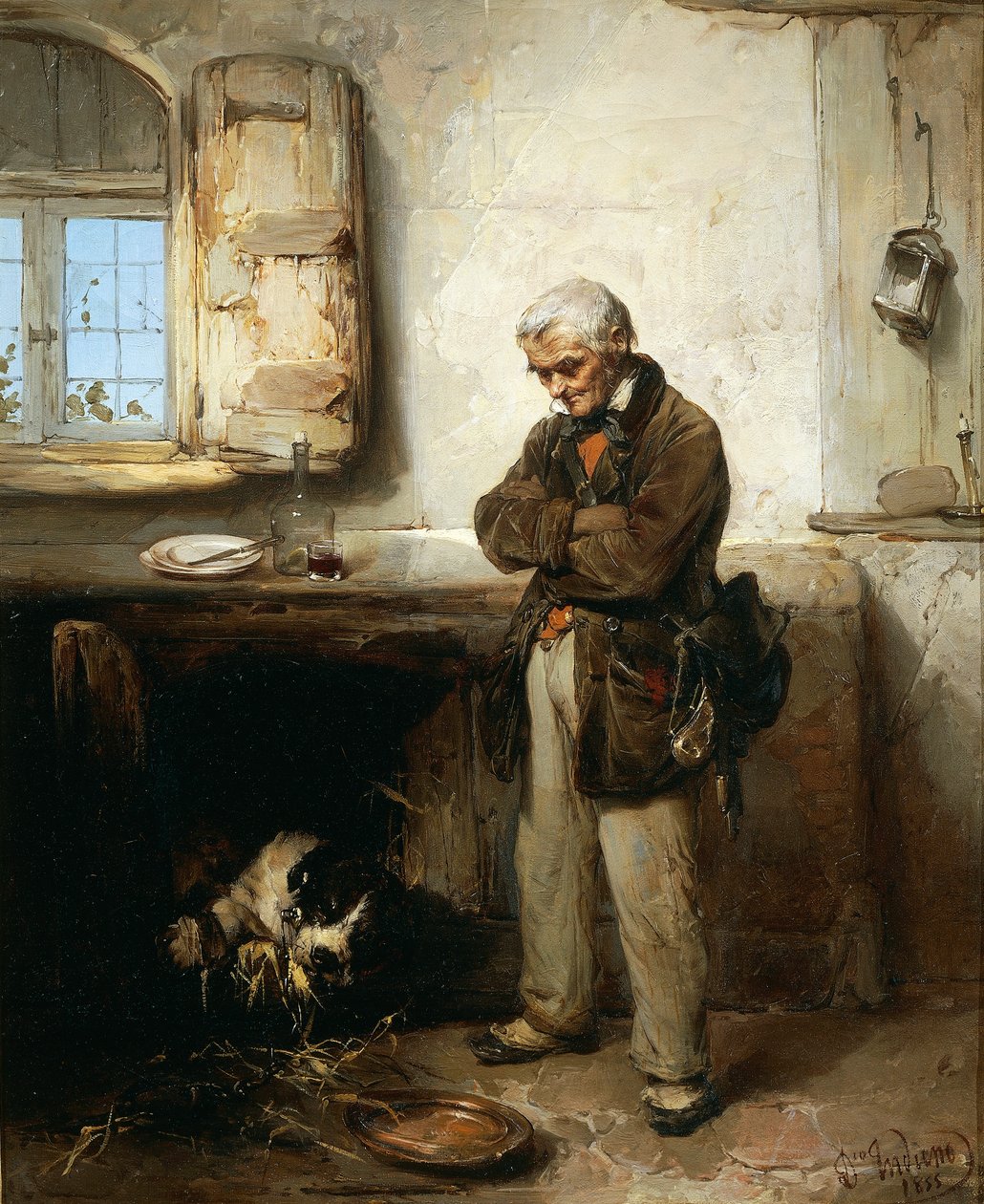 Gammel mand og hund, ca. 1855, af Domenico Induno (1815-1878), olie på lærred, 45x54 cm af Domenico Induno