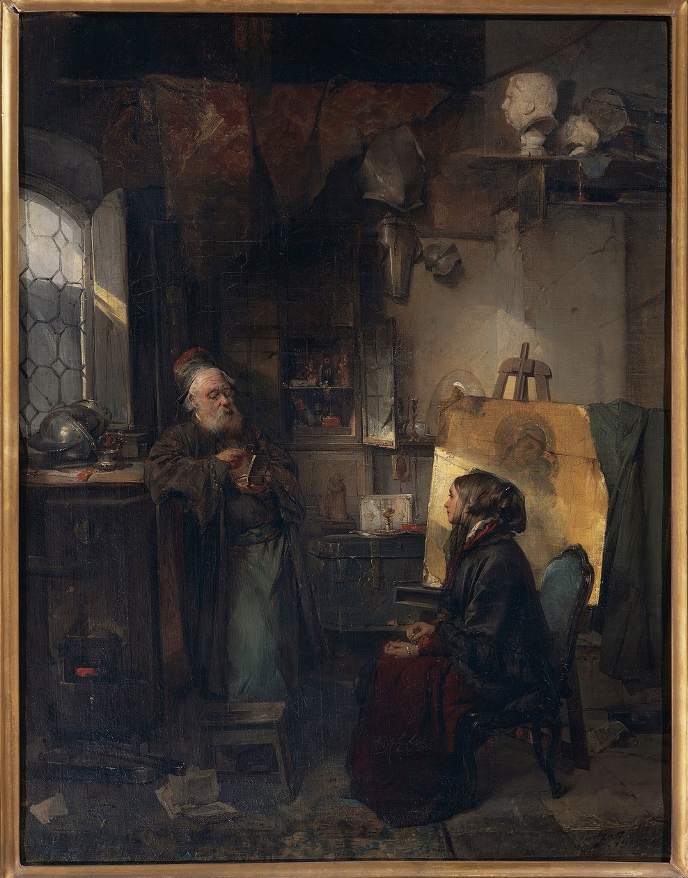 The Aged Moneylender undersøger de sidste smykker af Lady Fallen on Hard Times, af Domenico Induno af Domenico Induno