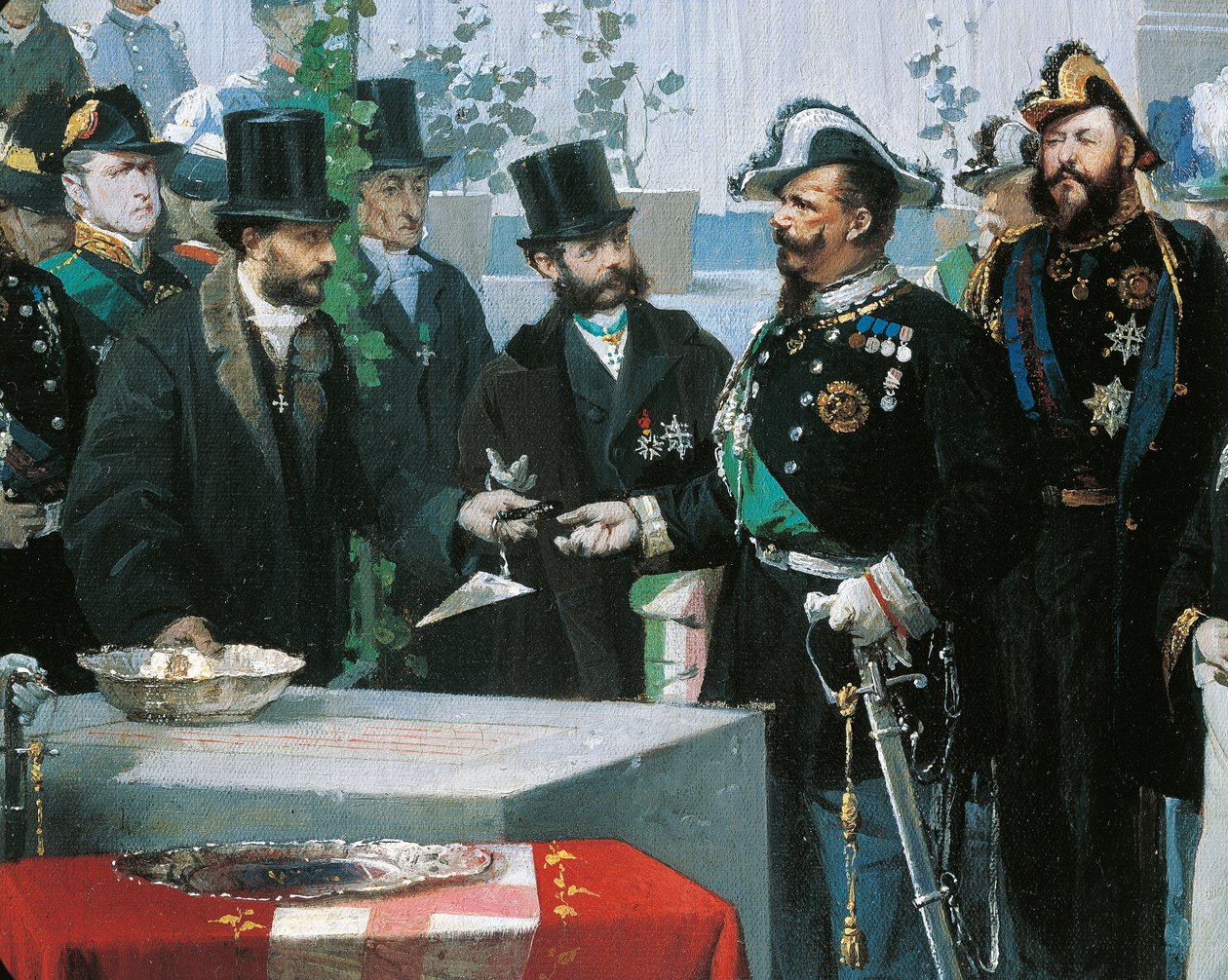 Nedlægningen af hjørnestenen til Galleria Vittorio Emanuele i Milano, af Domenico Induno, detalje, olie på lærred af Domenico Induno