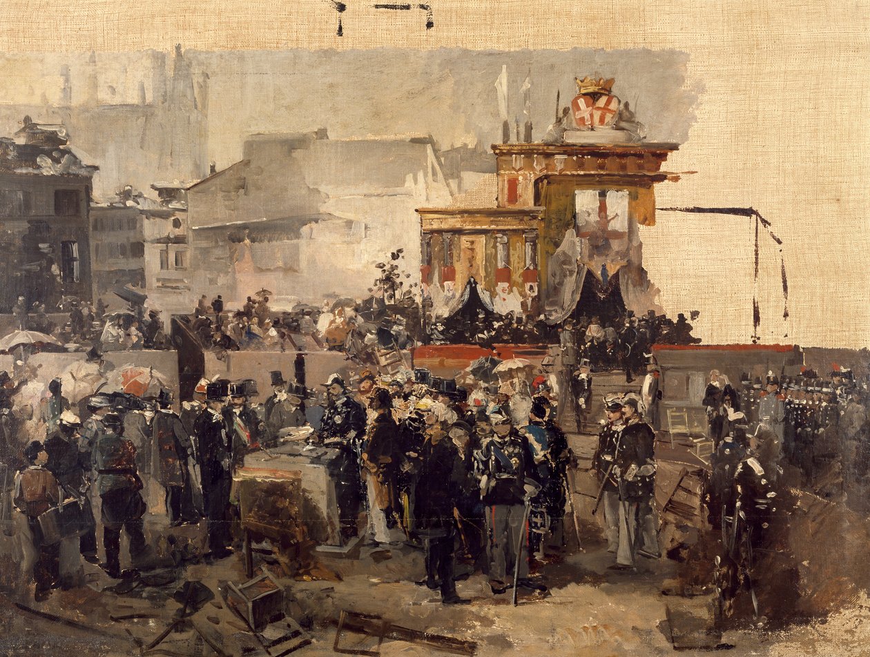 Nedlæggelsen af hjørnestenen til Galleria Victor Emmanuel II i Milano, 7. marts af Domenico Induno