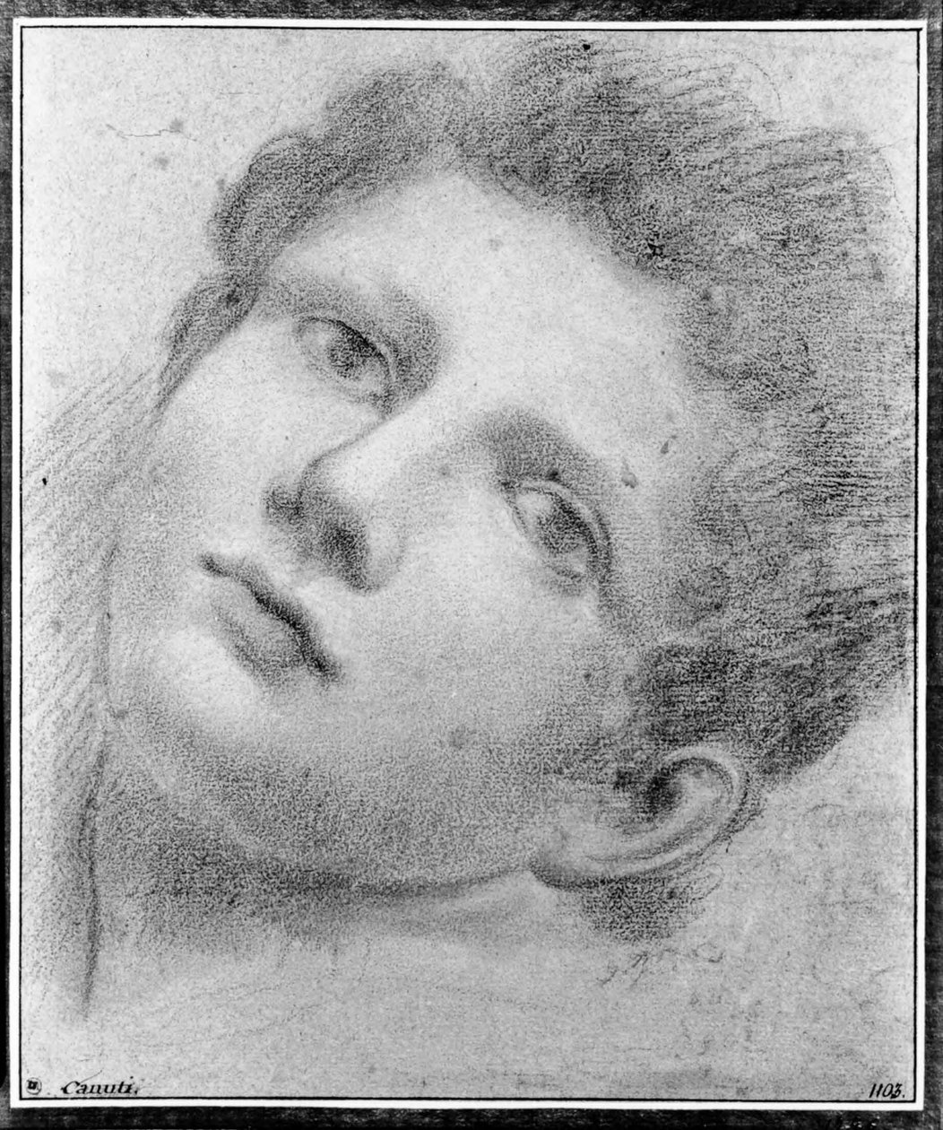 Hovedet på en ung person, der bøjer sig bagover af Domenico Maria Canuti
