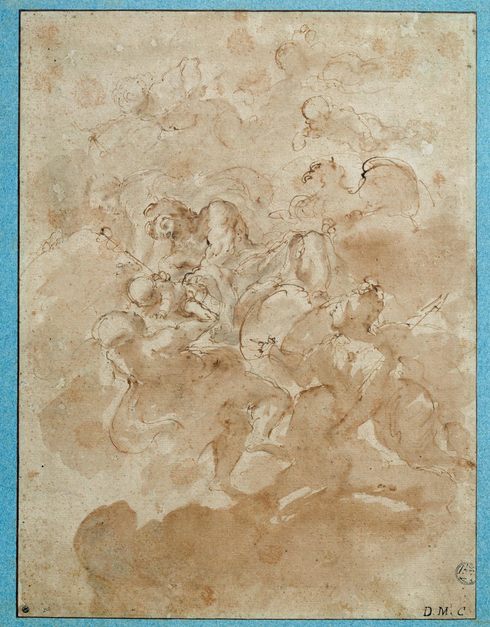 Jupiter overlader Bacchus til Mercure Drawing med brun vask og blod af Domenico Canuti (1620-1684) Paris. Louvre-museet af Domenico Maria Canuti