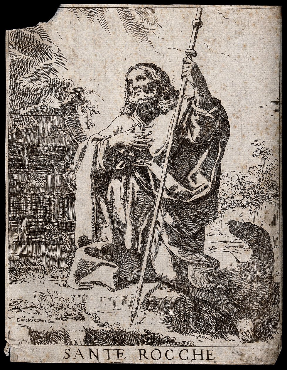 Sankt Rochus. Radering af D. M. Canuti. af Domenico Maria Canuti