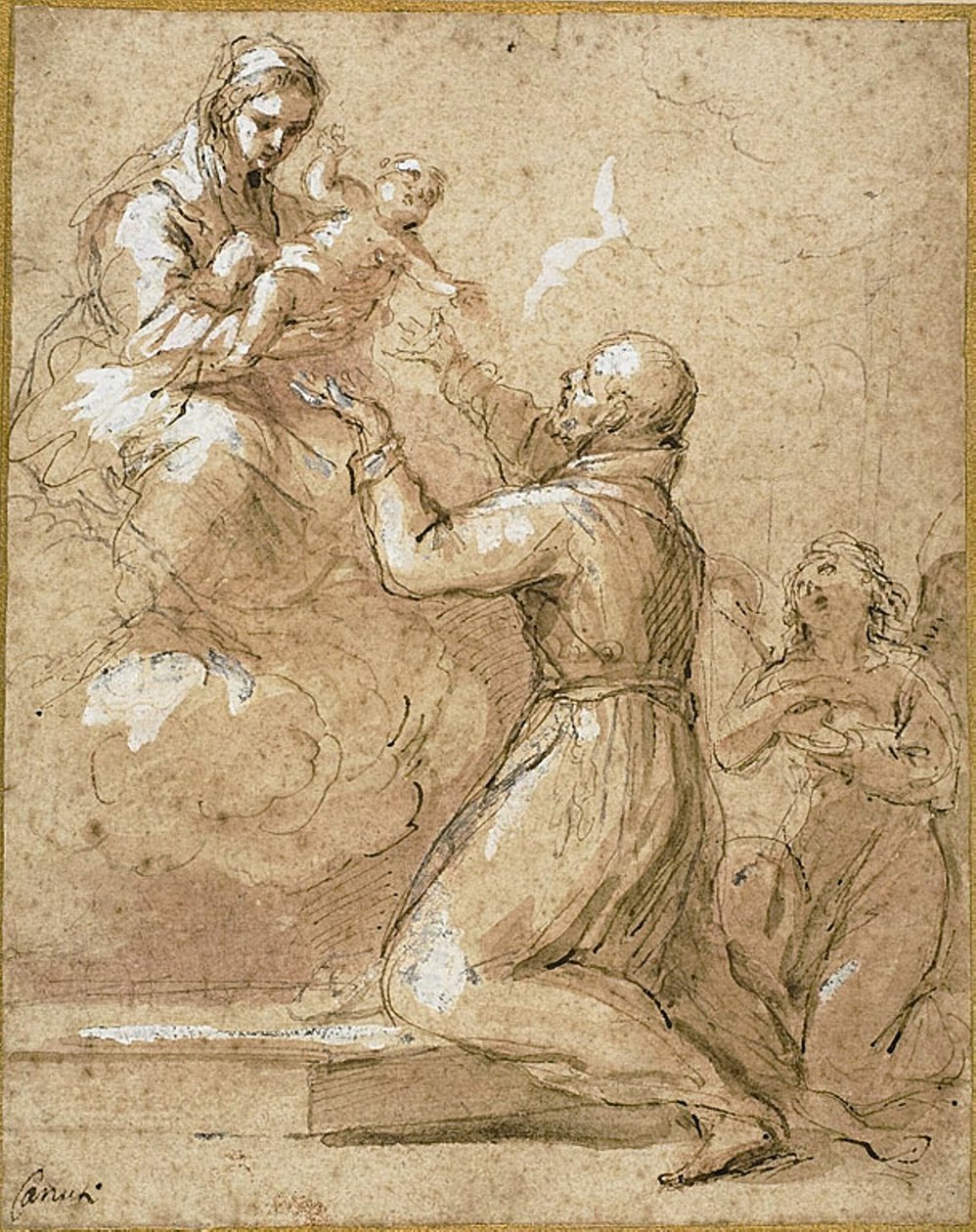 Jomfru og barn, der viser sig for Saint Cajetan af Thiene af Domenico Maria Canuti