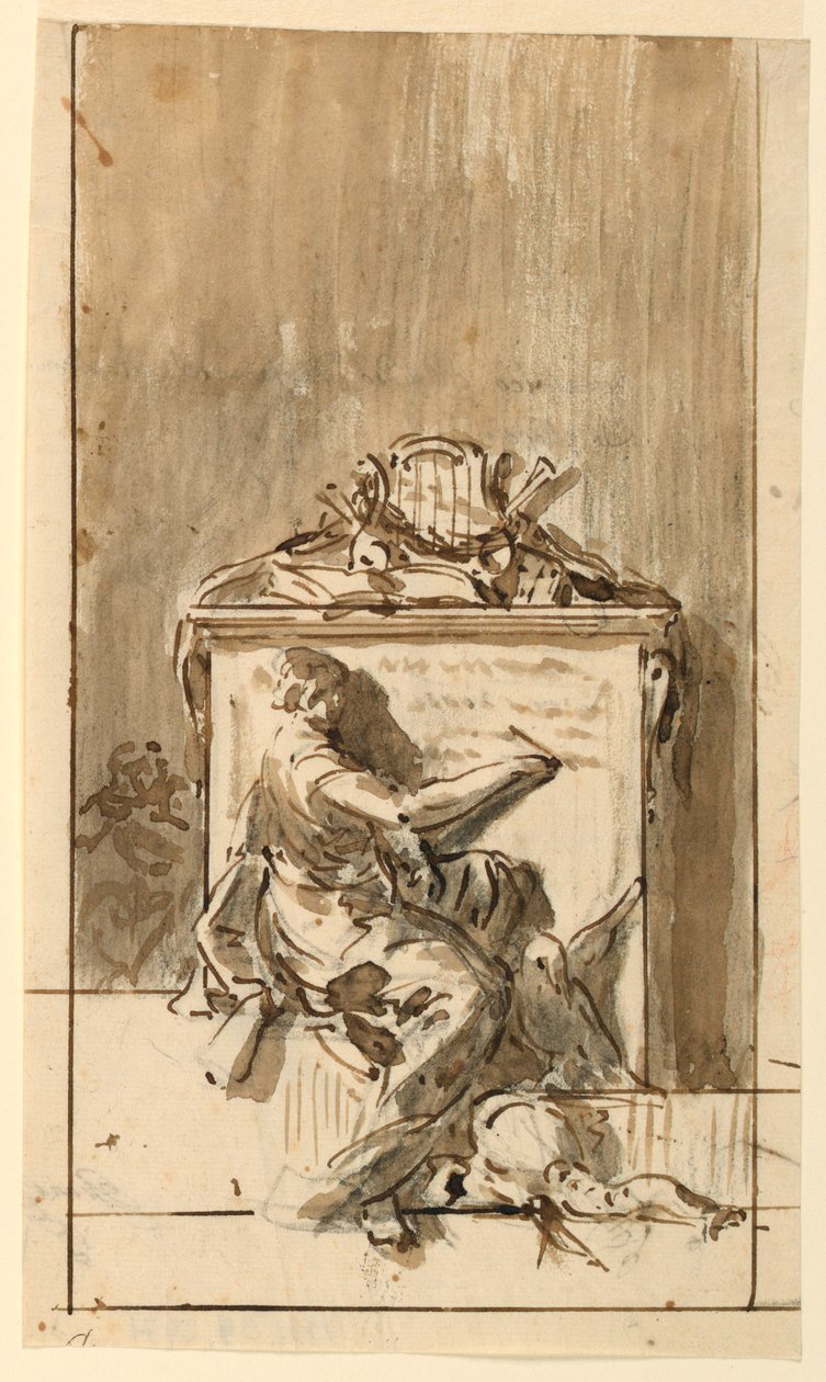 Tegning, Skitse til et monument, der skal fastgøres til en væg, ca. 1800 af Domenico Mondo
