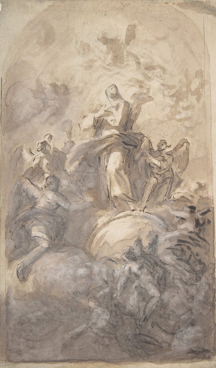 The Virgin Immaculate in Glory recto, skitse af en del af et ben og en hånd verso, 1723-1806. af Domenico Mondo