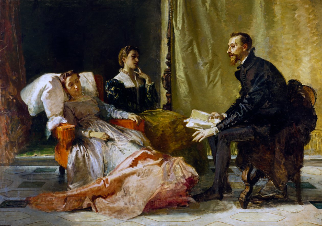 Torquato Tasso (1544-1595) læser Jerusalem leveret til Eleonora d