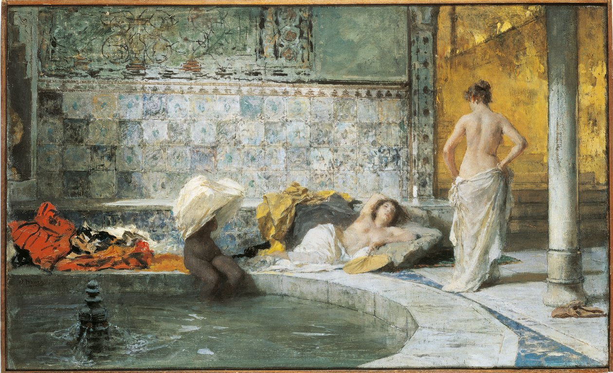 Tyrkisk bad (olie på lærred) af Domenico Morelli