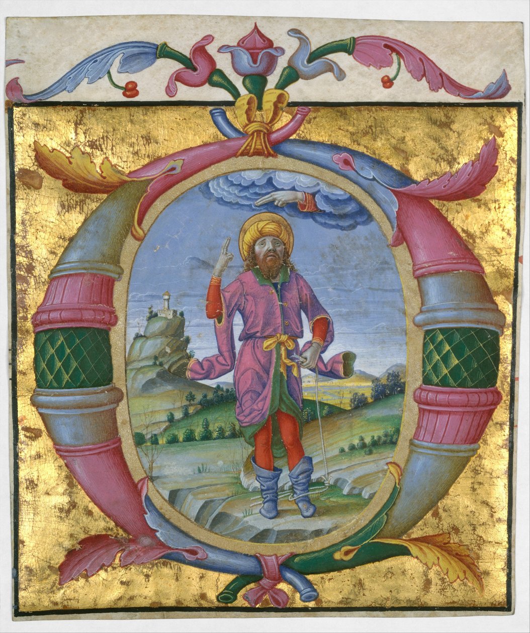 David med foden i en løkke i et indledende O, ca. 1500. af Domenico Morone