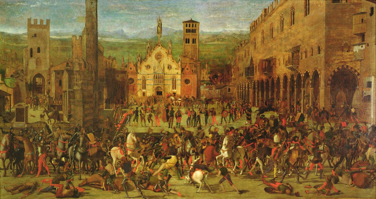 Udvisning af Bonacolsi af Louis Gonzaga i 1328 på Piazza Sordello, Mantua af Domenico Morone