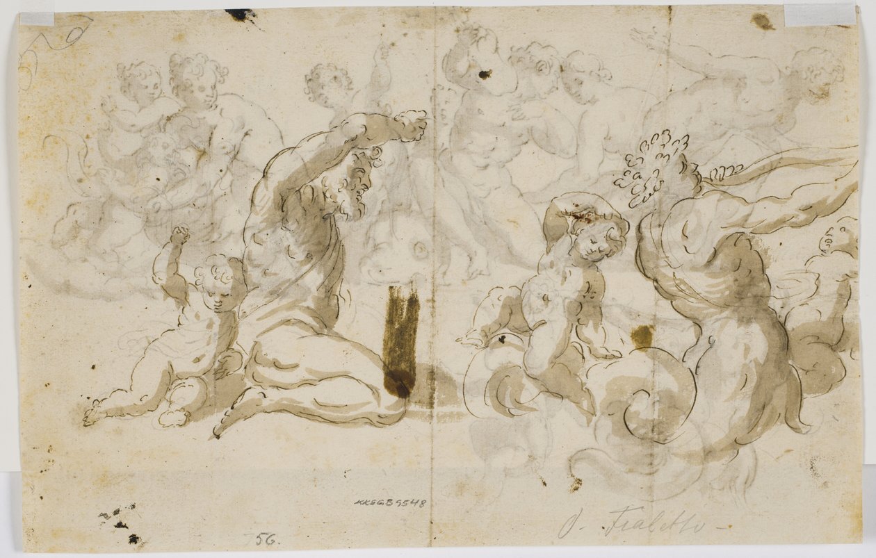 En flodgud og to putti af Domenico Piola