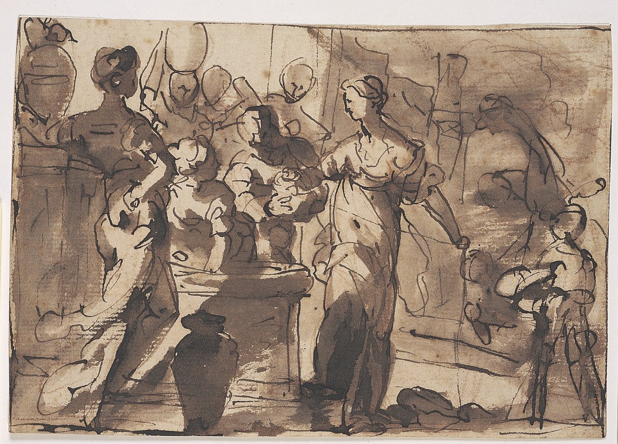 Eliezer og Rebecca ved brønden ved byen Nahor af Domenico Piola
