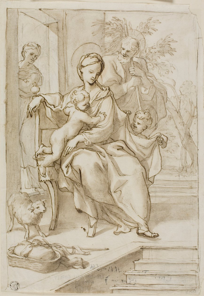 Hellig familie med Saint Anne og spædbarnet Saint John the Baptist af Domenico Piola