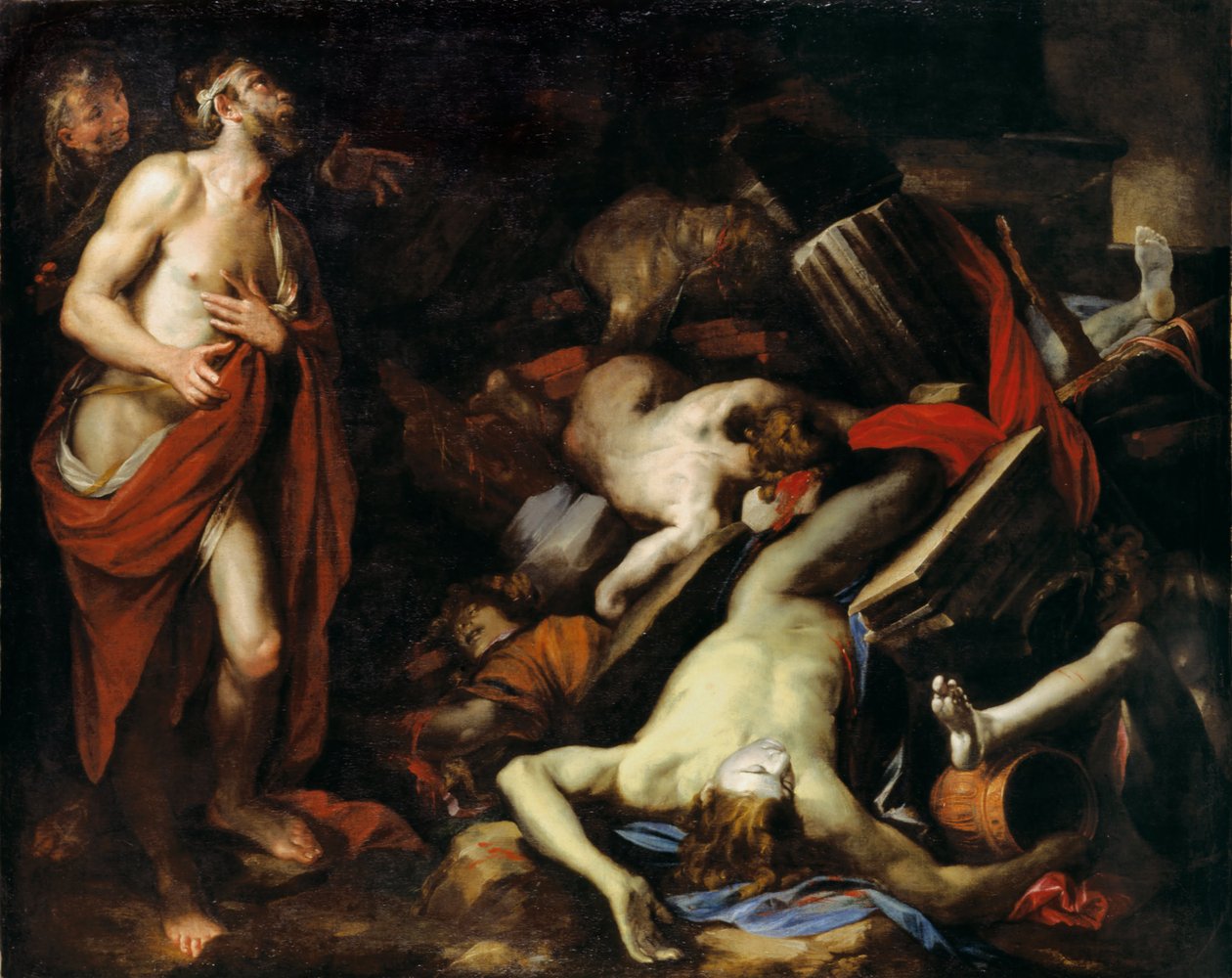 Job og hans børn, ca. 1650 af Domenico Piola