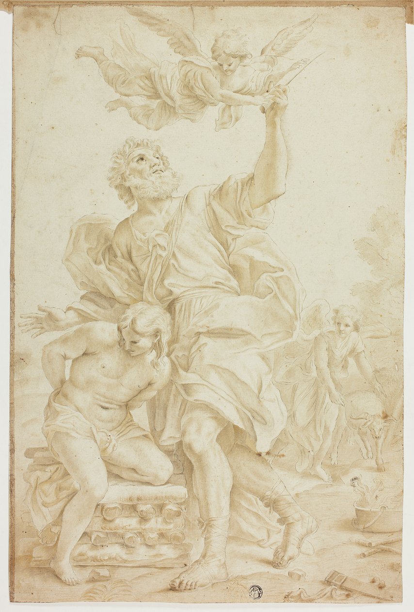 Isaks ofring (recto); figurskitser (verso) af Domenico Piola