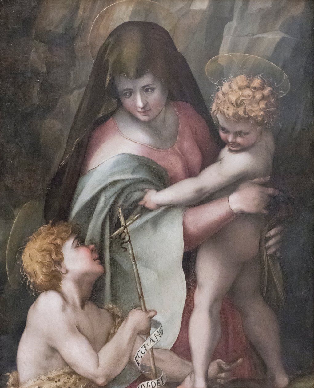 Madonna and Child with the Young St John, Domenico Puligo (olie på panel) af Domenico Puligo