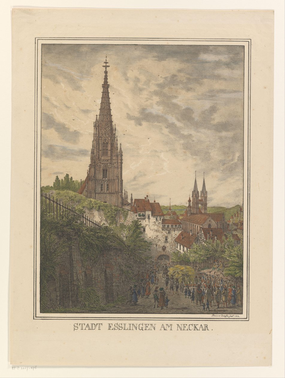 Udsigt over Esslingen nær Neckar Byen Esslingen am Neckar (titel på objektet) af Domenico Quaglio (II)