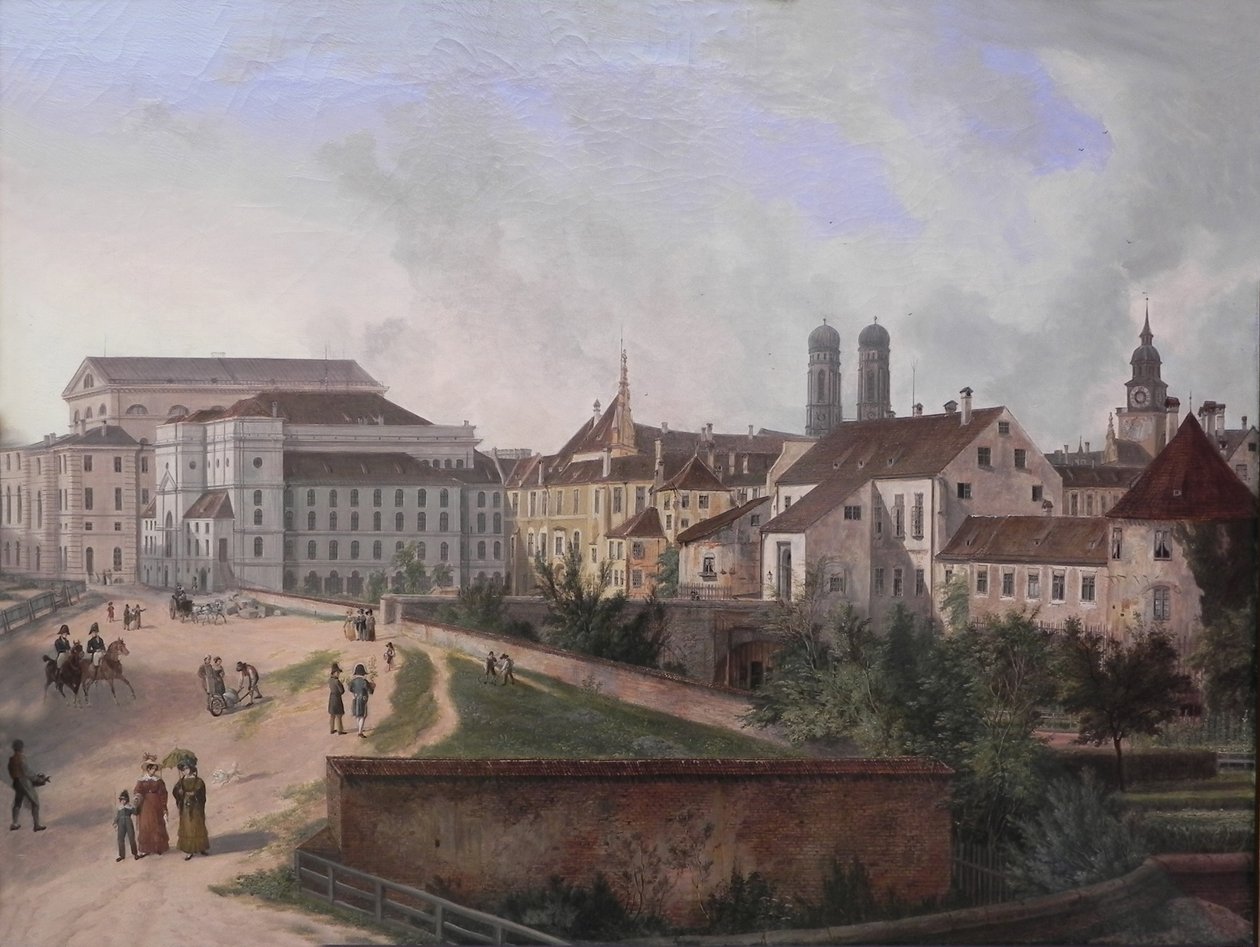 Tysk: Die Königliche Residenz von Nordosten im Jahr 1827 Den kongelige residens i München fra nordøst i 1827 af Domenico Quaglio the Younger
