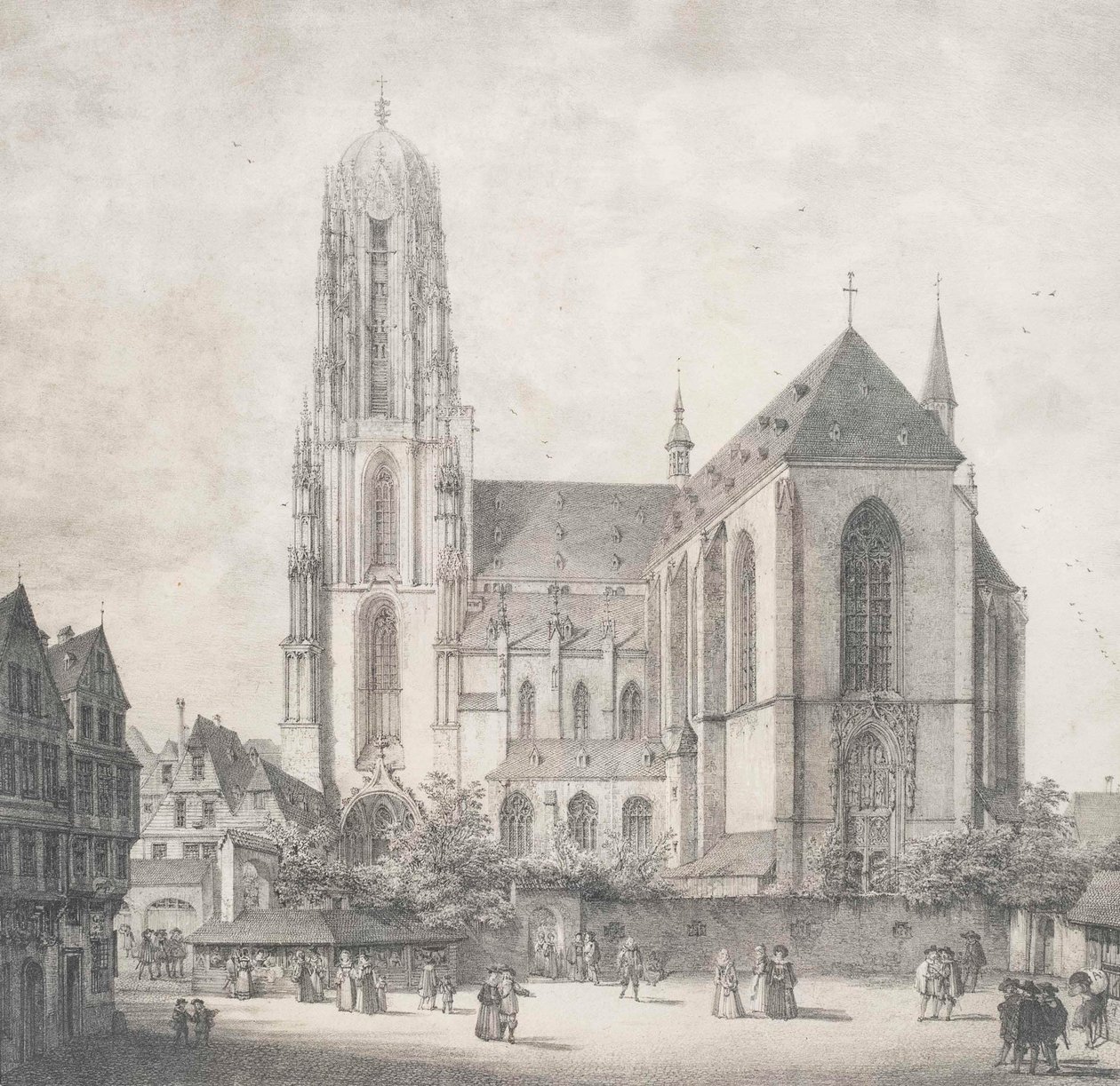 Litografi - Frankfurt - Kejserlig domkirke - Quaglio - 1819 af Domenico Quaglio the Younger