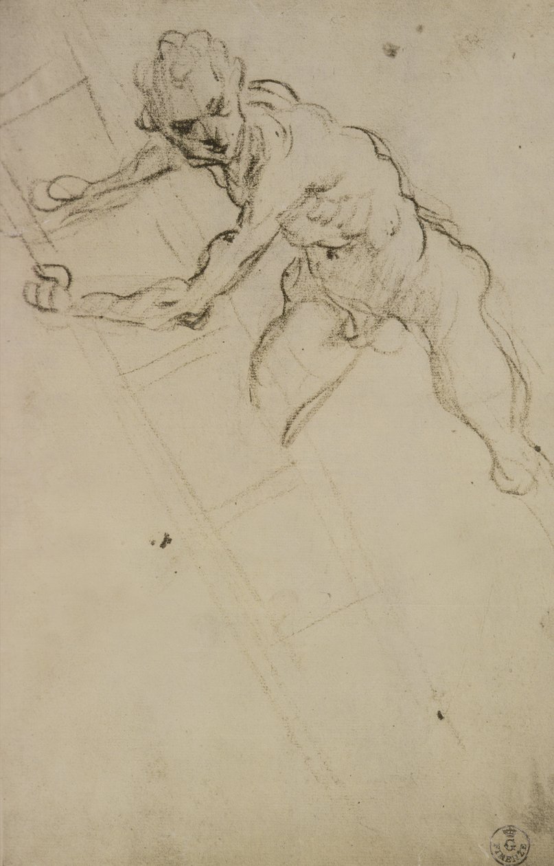 Studie af en figur til korsfæstelsen (kul på papir) af Domenico Robusti Tintoretto