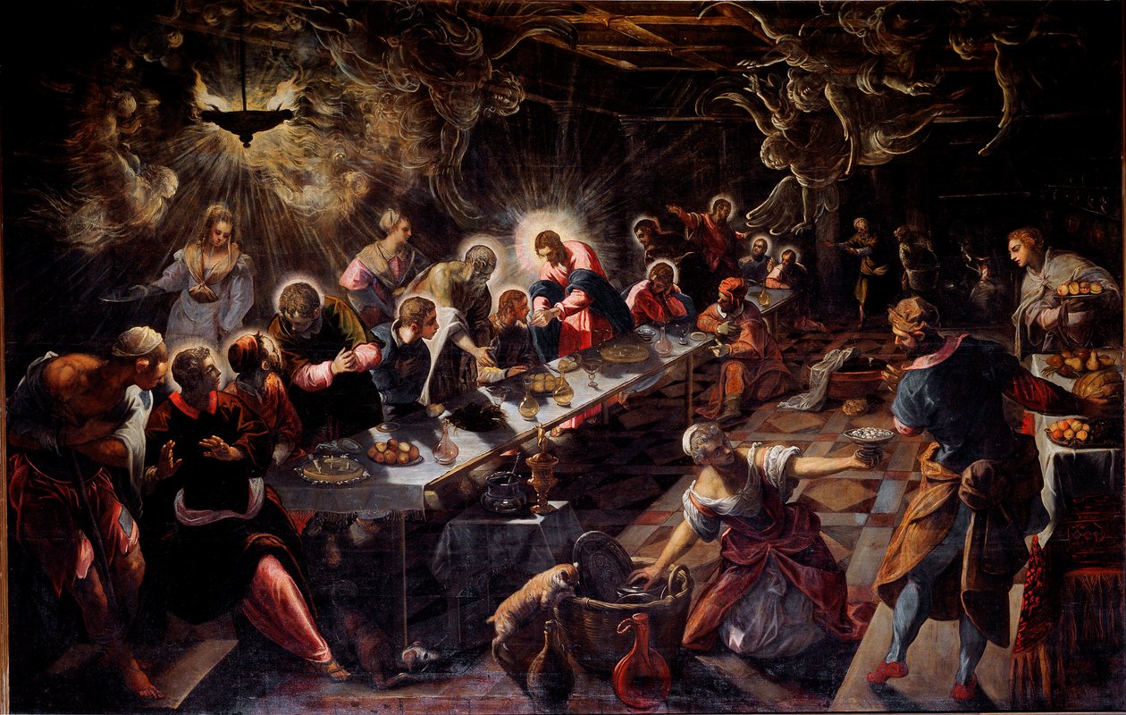 Den sidste nadver (La cene) Maleri af Jacopo Robusti sagde Tintoret (Tintoretto) (1518-1594) 1592-1594 Søn. 365x568 cm Venedig, kirken San Giorgio af Domenico Robusti Tintoretto