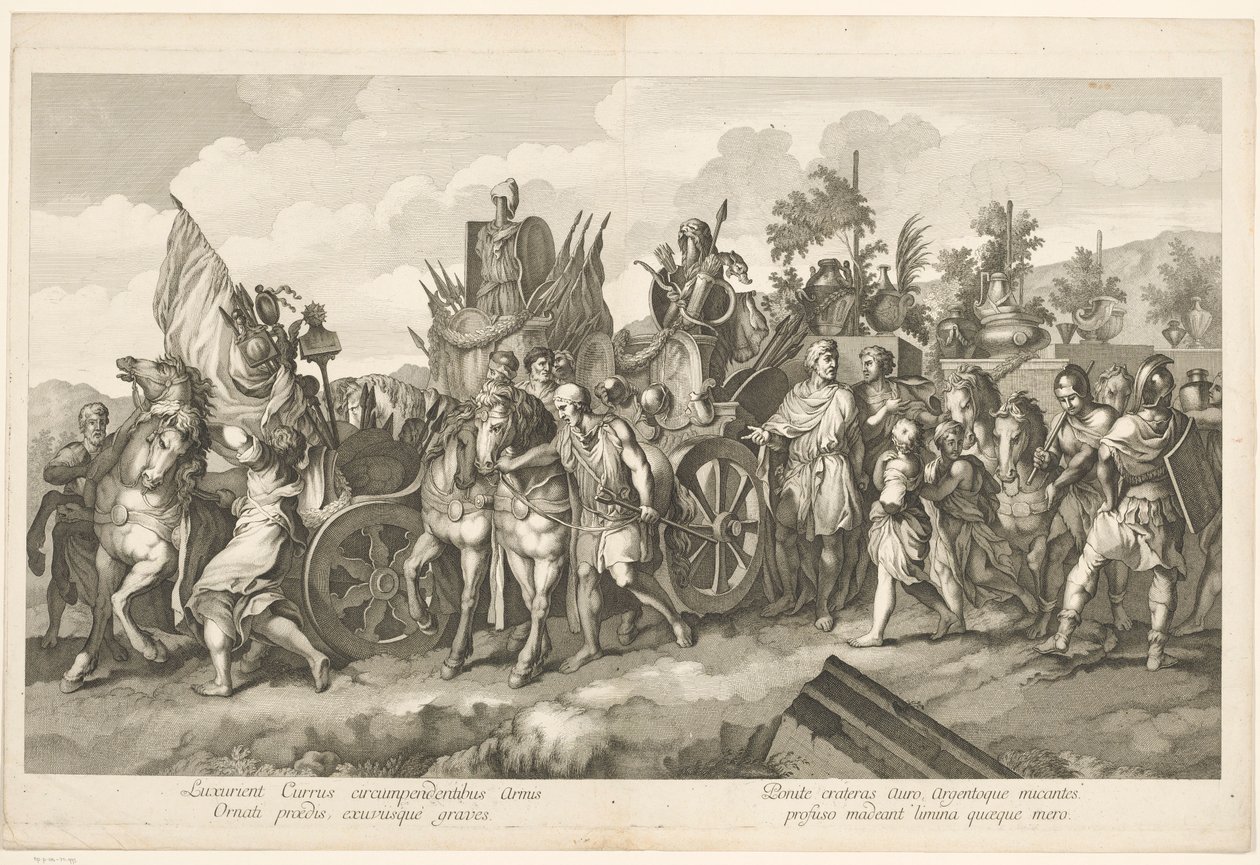 Militær procession med krigsbytte på vogn Alexander den Stores triumf i Babylon (serietitel) af Domenico Rossetti