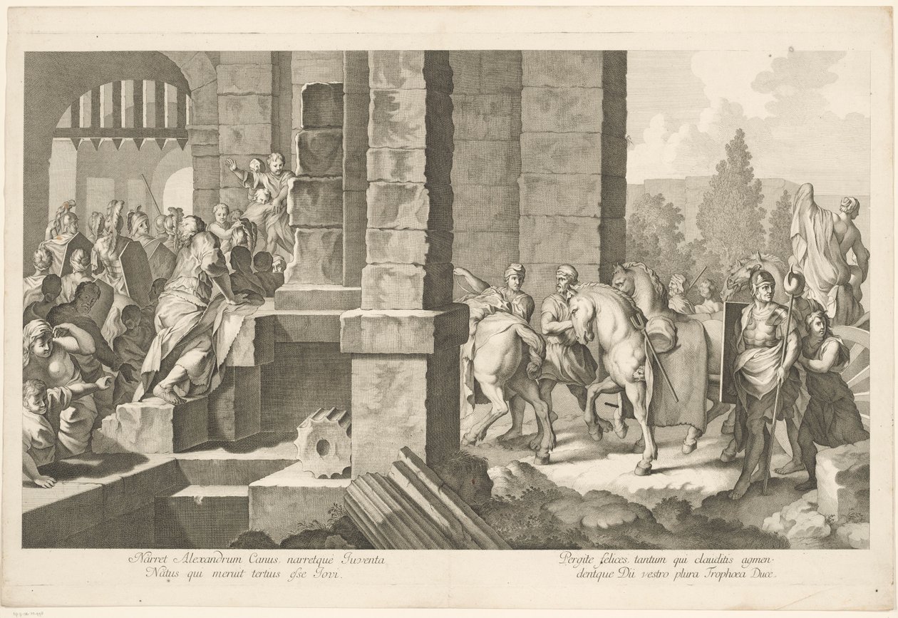 Militær procession går ind i en bygning Alexander den Stores triumf i Babylon (serietitel) af Domenico Rossetti