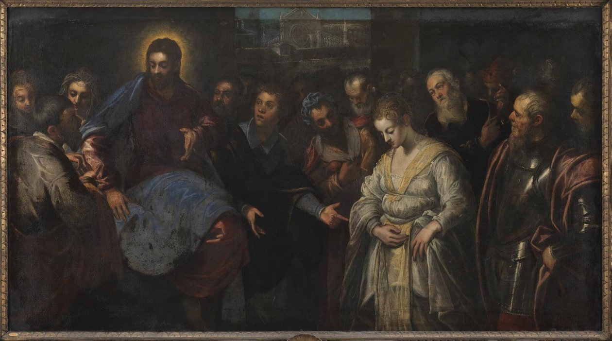 Kristus og den ægteskabelige kvinde af Domenico Tintoretto