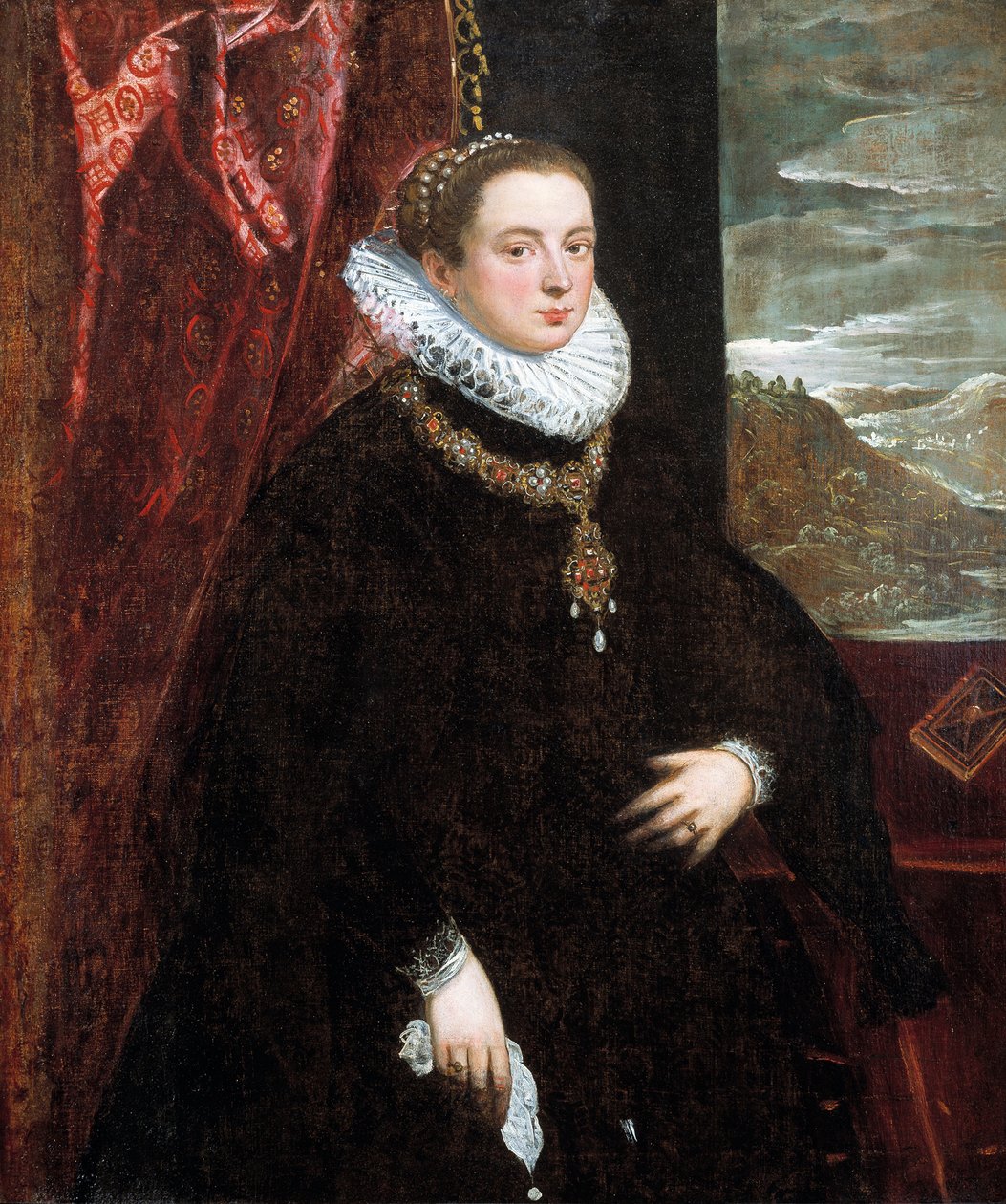 Portræt af en dame i sort af Domenico Tintoretto