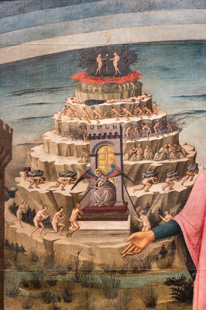 Dante Alighieris guddommelige komedie, detalje fra skærsildsbakken af Domenico di Michelino