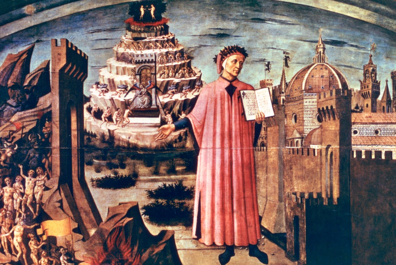Dante og hans digt den guddommelige komedie, 1465. af Domenico di Michelino