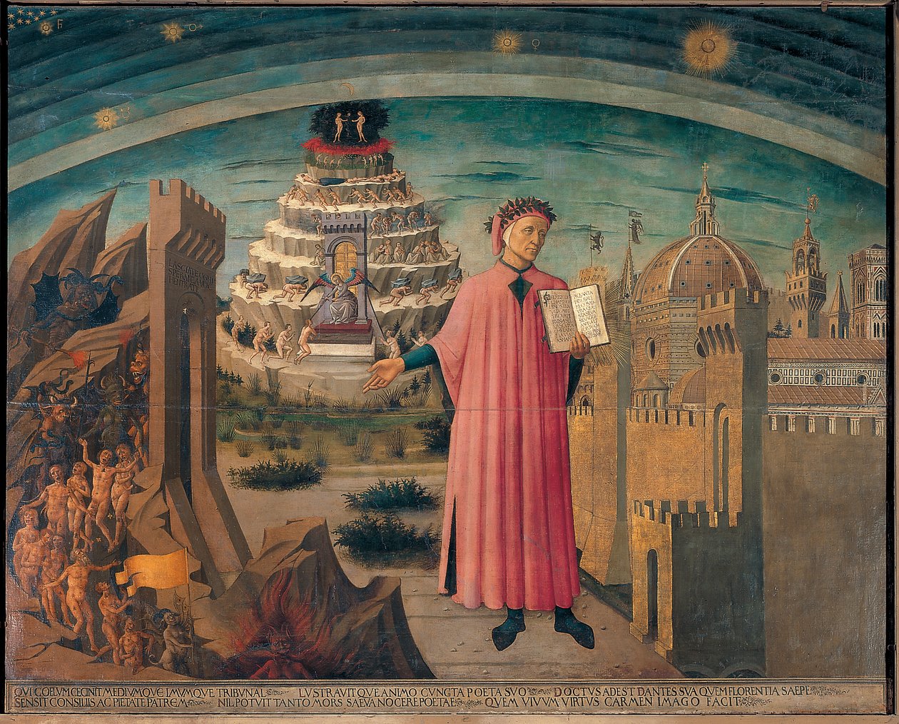 Dante og hans digt "Den guddommelige komedie" af Domenico di Michelino