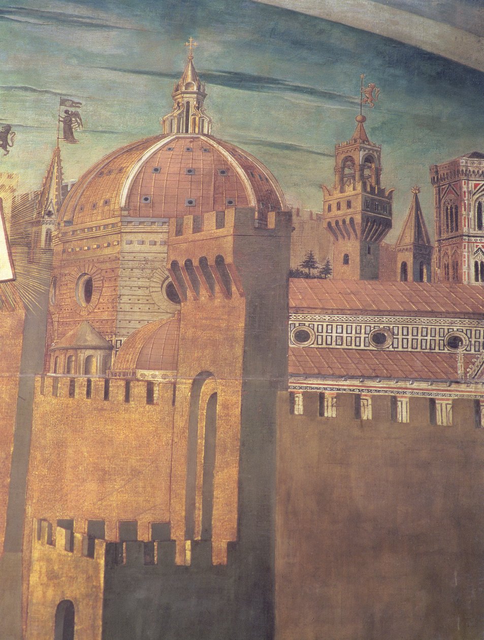 Detalje, der forestiller Firenze-katedralen, fra en fresko af Dante med Divina Commedia i nordskibet, 1465 fresko-detalje af 42355 af Domenico di Michelino