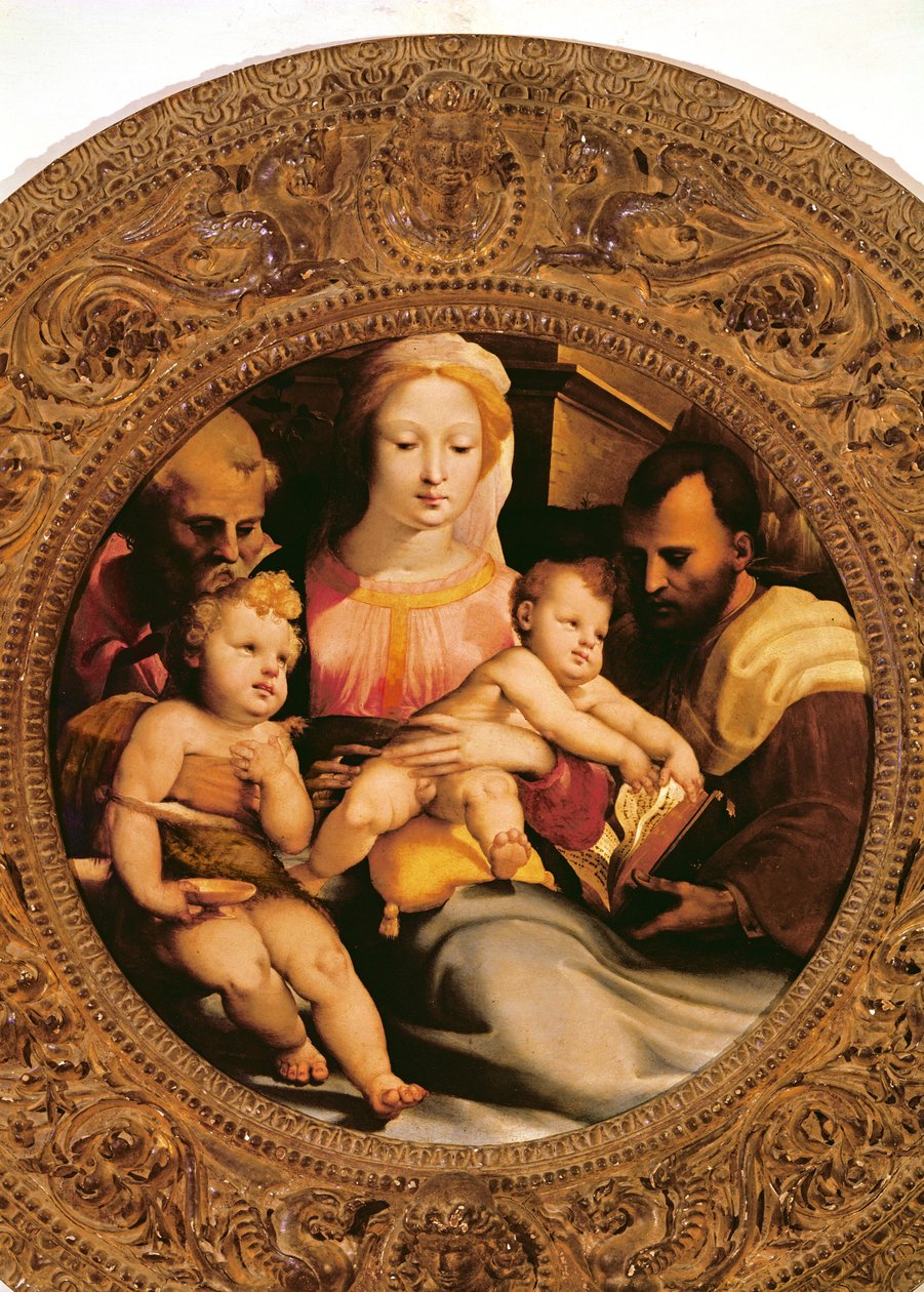 Detalje af den hellige familie og St. Johannes Døberen (detalje af 348817) af Domenico di Pace Beccafumi  