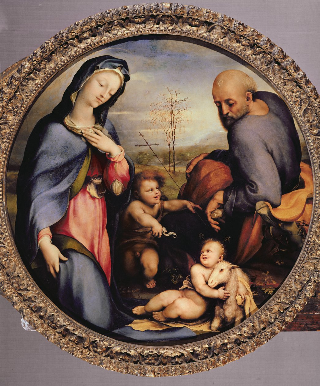 Den hellige familie med spædbarnet Johannes Døberen, ca. 1515 af Domenico di Pace Beccafumi  