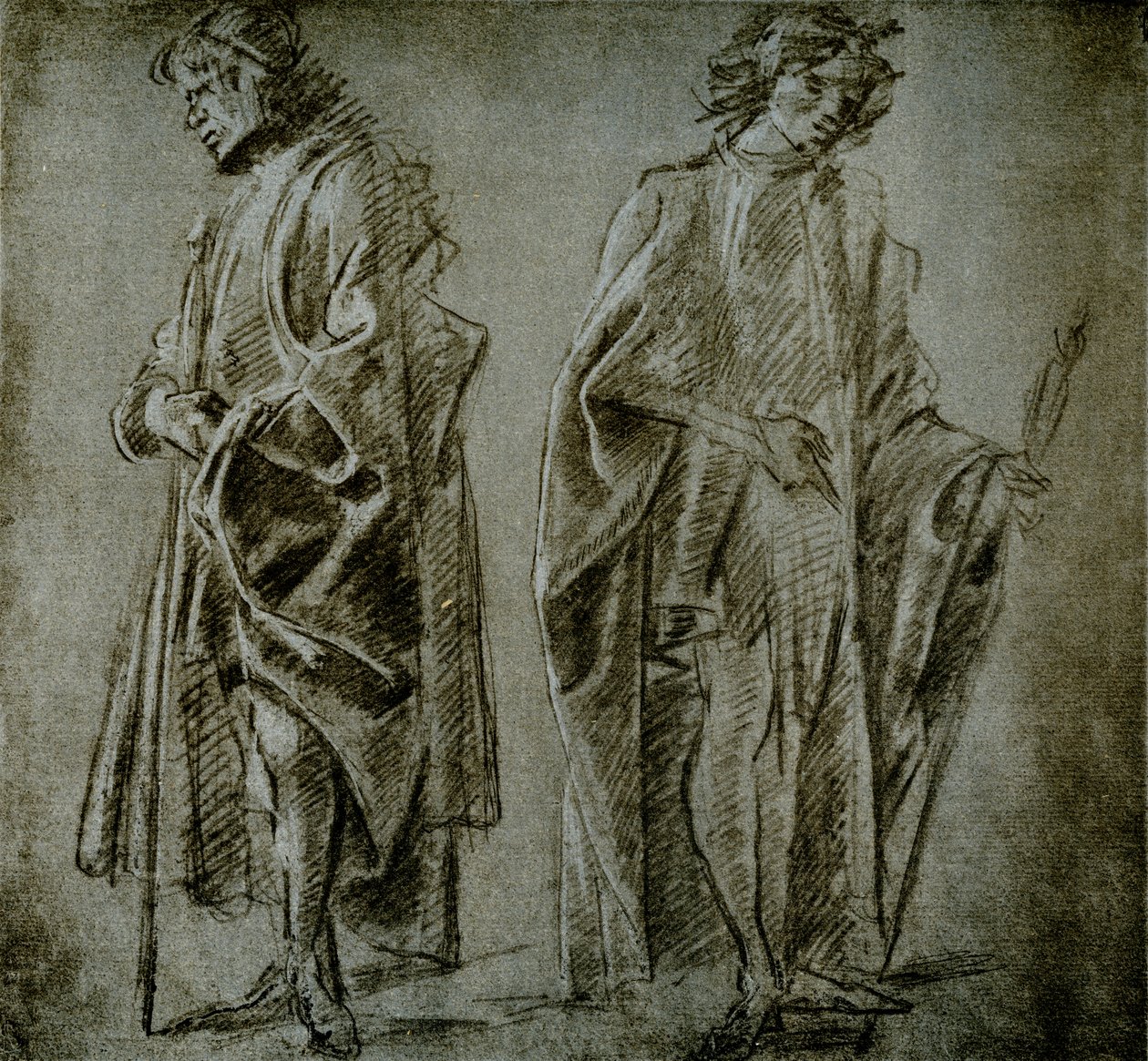 Draperistudier for to mandsfigurer af Domenico school of Ghirlandaio