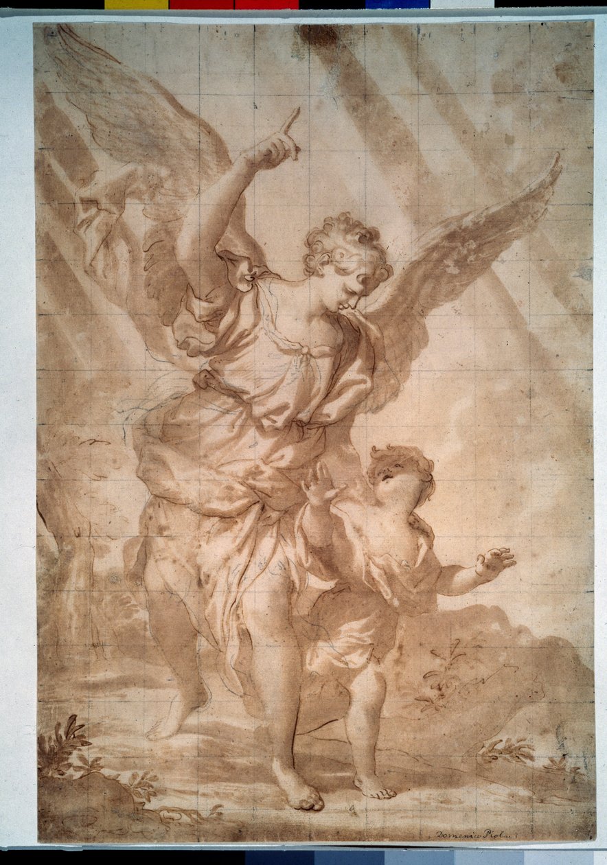 ""The Guardian Angel"" (Skytsengel) Pentegning af Domenico Piola (1627-1703) Pushkin Museum, Moskva af Domenico the Elder Piola