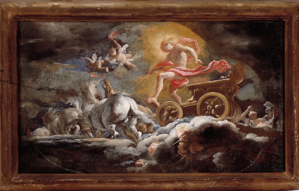 Solens vogn Maleri af Domenico Piola (1627-1703) Dim 58x78 cm Genes, Musei di Strada Nuova (tidligere Palazzo Bianco) af Domenico the Elder Piola