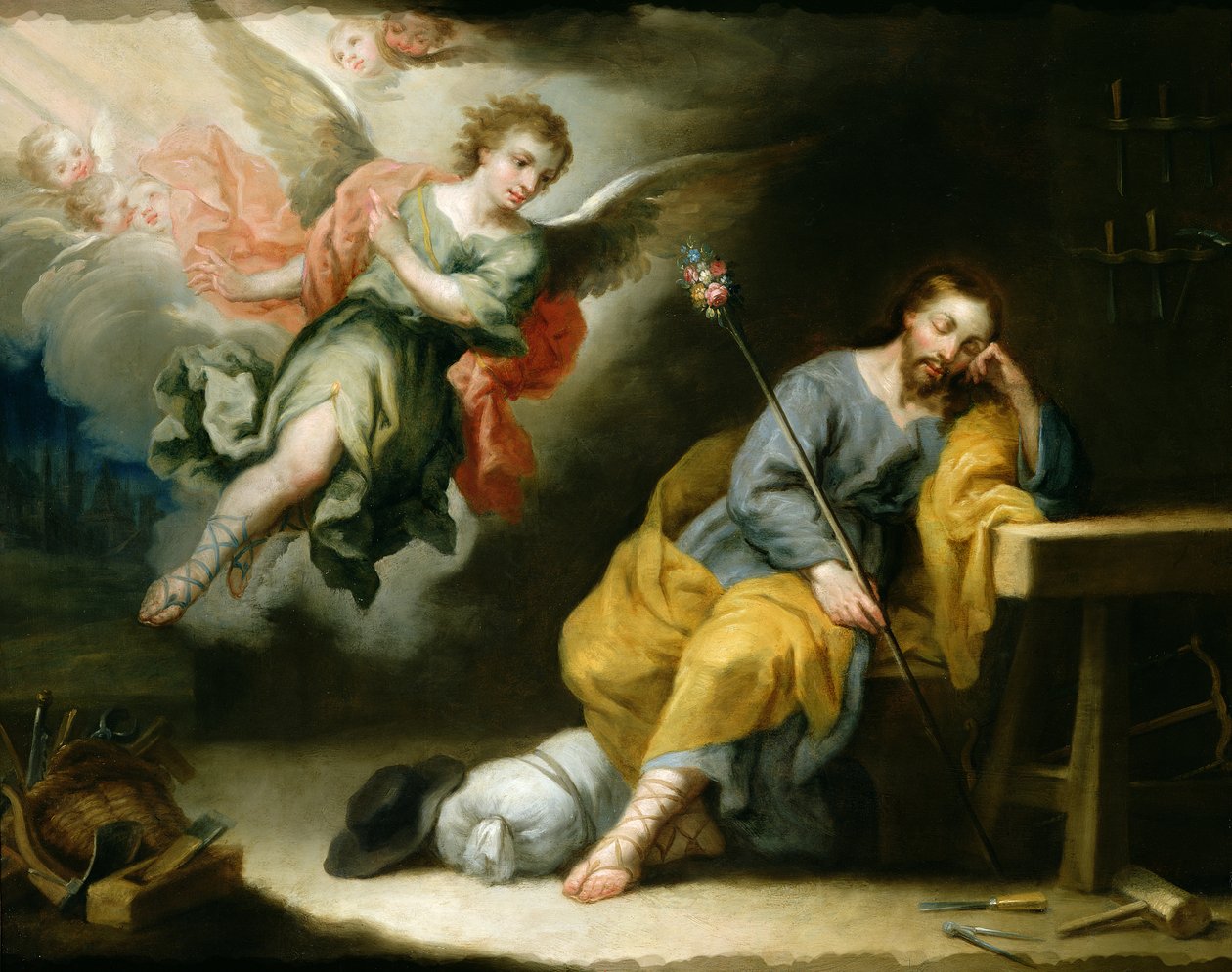 The Dream of St.Joseph (olie på kobber) af Domingo Martinez