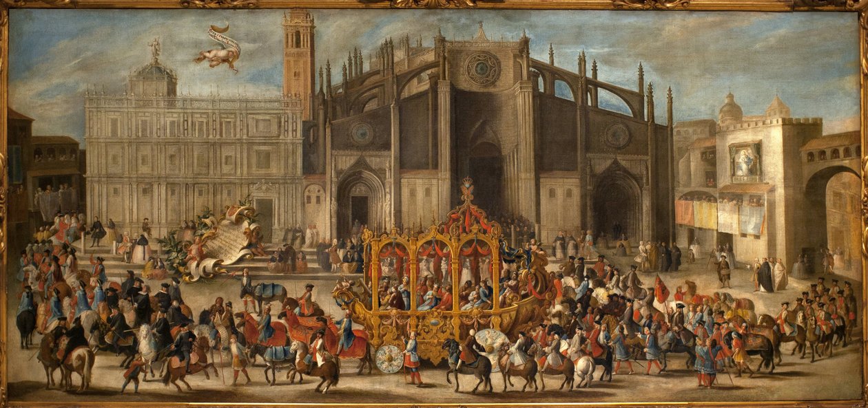 Transport af proklamationen af masken. Maleri af Domingo Martinez (1688-1749), olie på lærred af Domingo Martinez